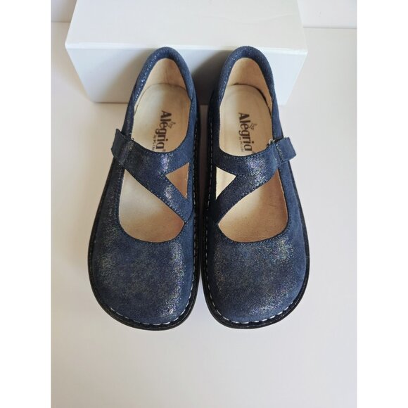 Alegria Dayna Navy Blue Sparkle Glitter Leather Mary Jane Y2K 90s Shoes 38 8 8.5 - Picture 6 of 12